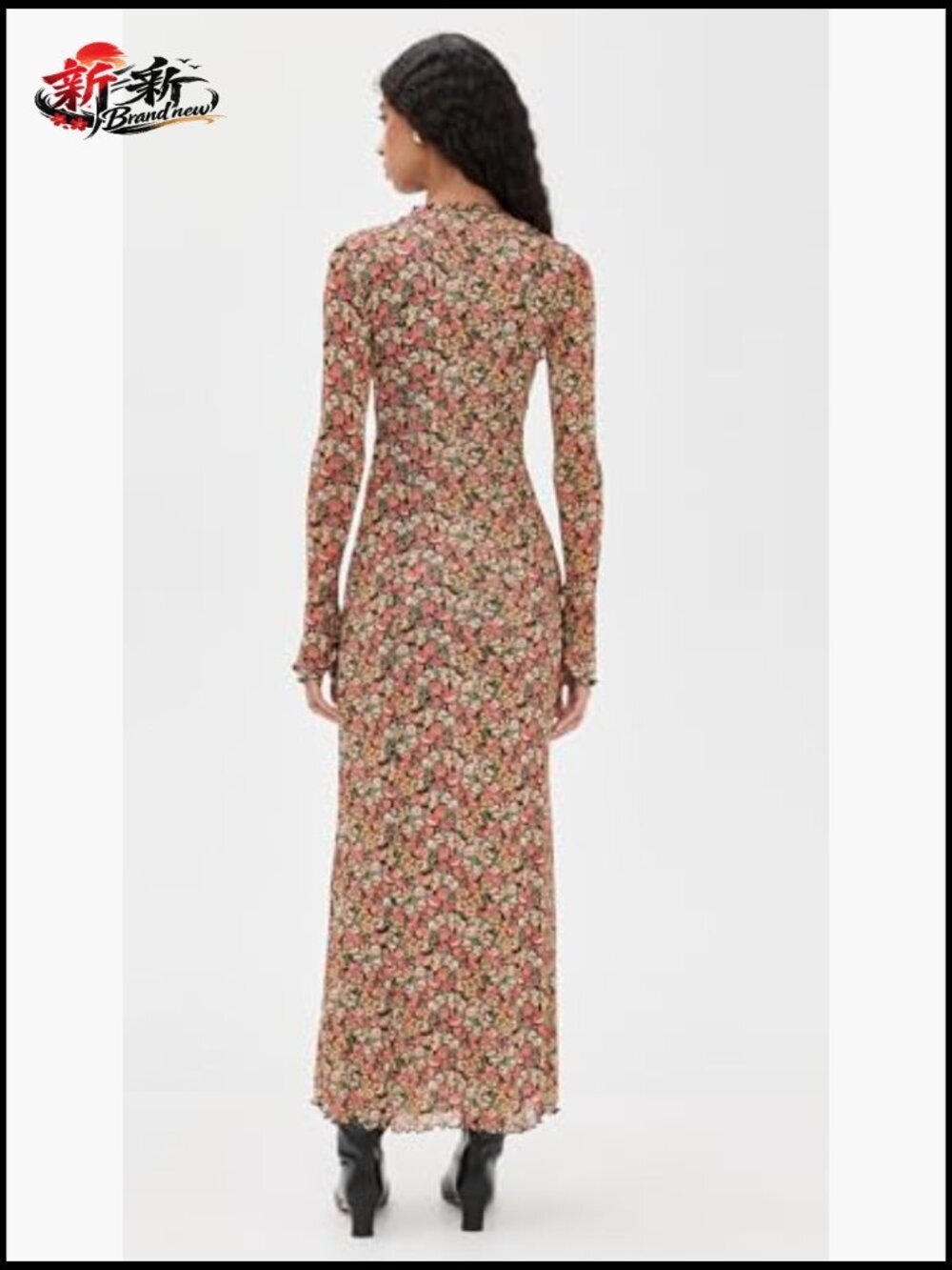 Flowing Maxi Dress with Thigh-High Slit and Plunging Neckline - Picture 3 of 6